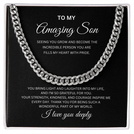 Amazing Son | I Love You Deeply | Cuban Link Chain Necklace | Gift for Son