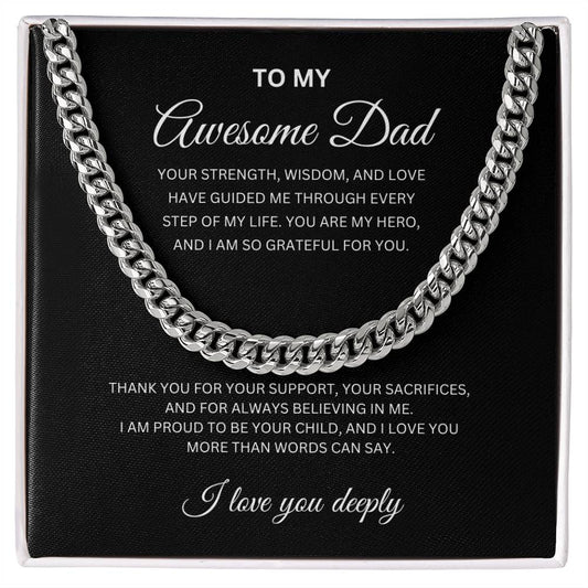 Awesome Dad | I Love You Deeply | Cuban Link Chain Necklace | Father's Day Gift