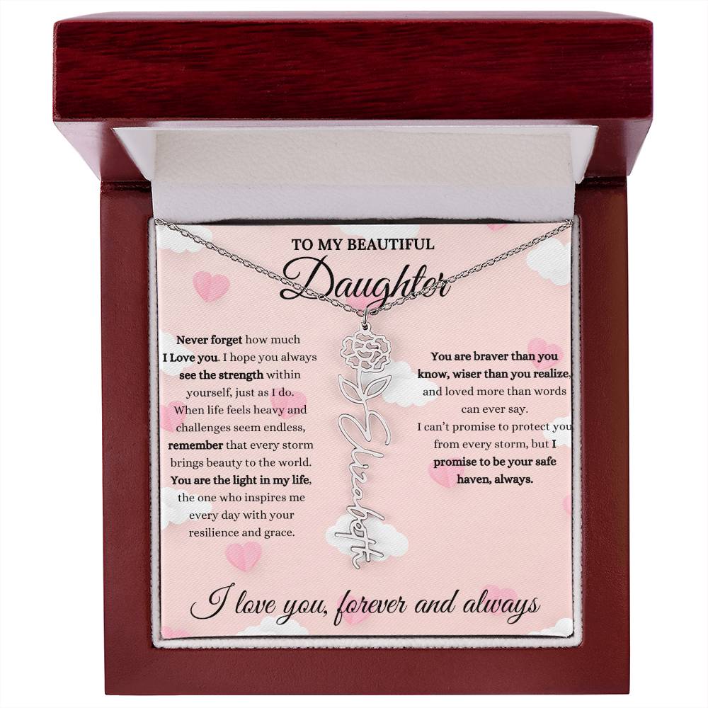 Birth Flower Name Necklace – A Unique Gift for Daughter